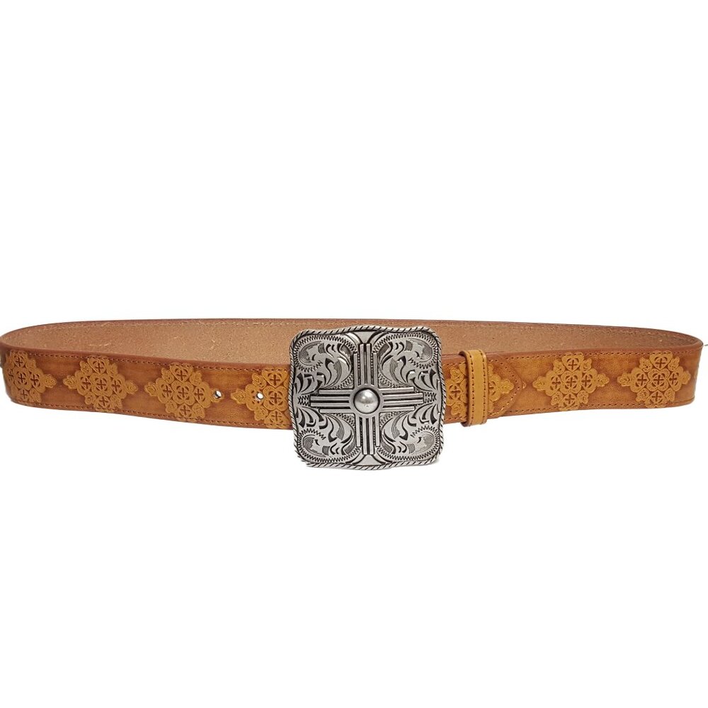 Western Silver Buckle with matched embossed belt